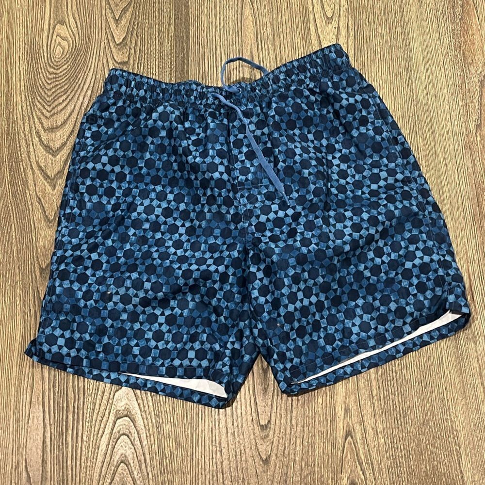 Old Navy Mens Printed Swim Trunks Elastic Waist Drawstring Lined Blue Size Small